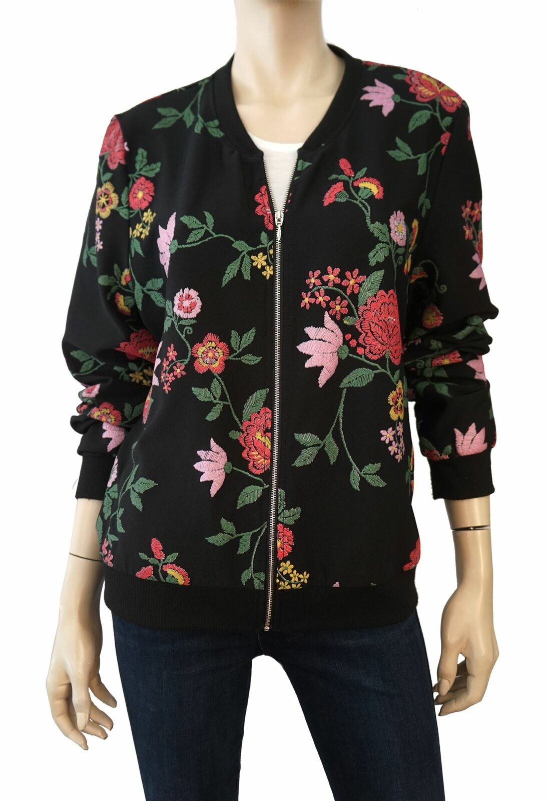 ZOE by MICHAEL PHILLIPS Woven Black Floral Bomber… - image 1