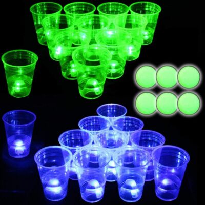 Glow in The Dark Beer Pong Set,Light up Cups for Indoor Outdoor... 