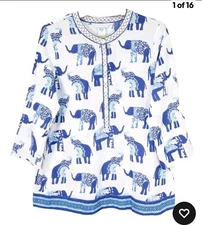 THE COMPANY STORE Women's 100% Cotton Blouse Top Shirt Tunic Elephant XL New NWT