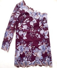 New Free People Wine Purple One Shoulder Floral Dress Embroidered Boho XS Sz 2