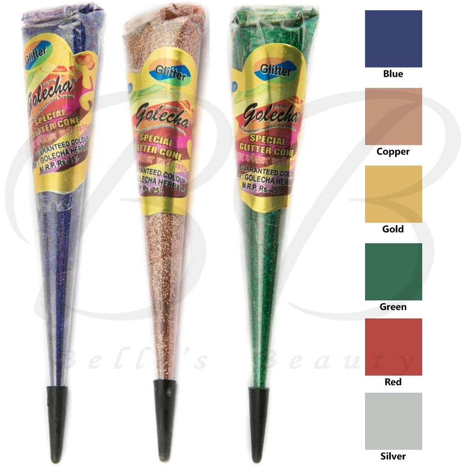 GOLECHA temporärer GLITZER Mehndi Tattoo Farbe Henna Kegel 25g *WÄHLEN SIE SCHATTEN*