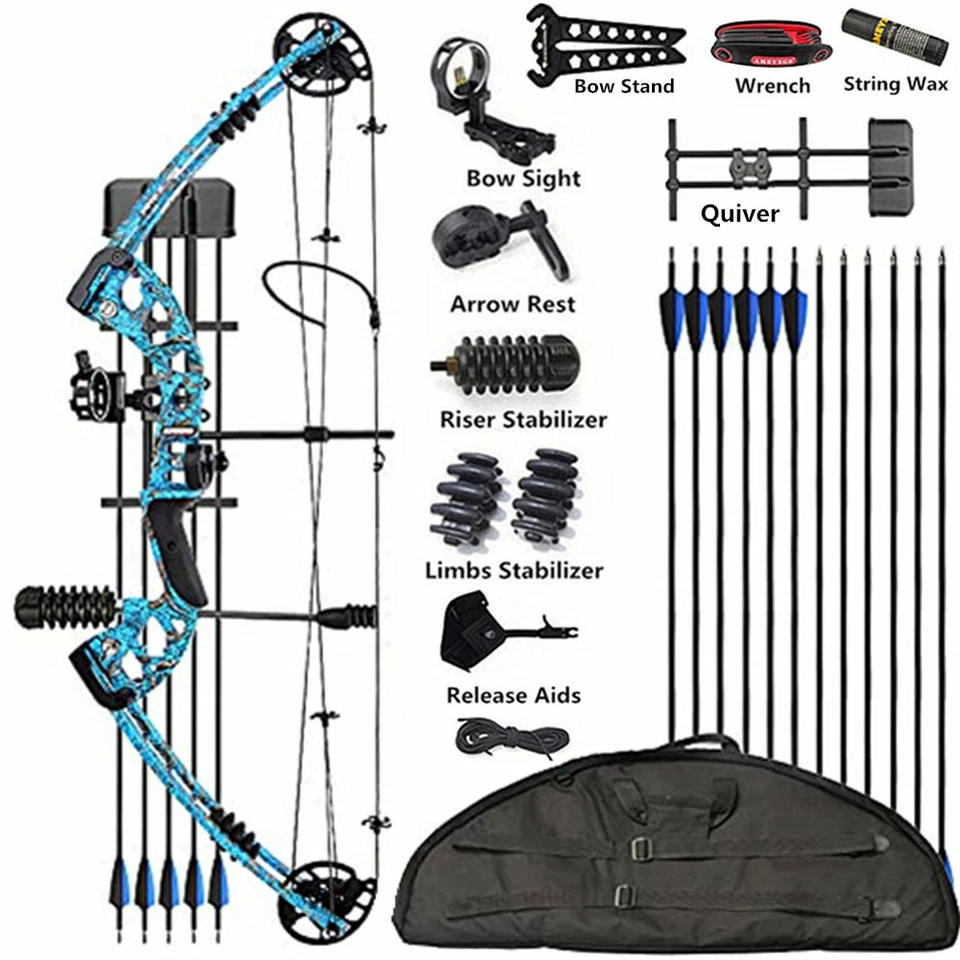 Compound Bow Arrows Set 30-55lbs Adjustable Archery Target Bow Hunting Fishing - Image 2 of 4