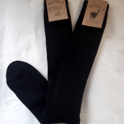 2 Paar Herren Kniestrümpfe Soft Alpaka extra weich 100% Wolle Schwarz 47 bis 50