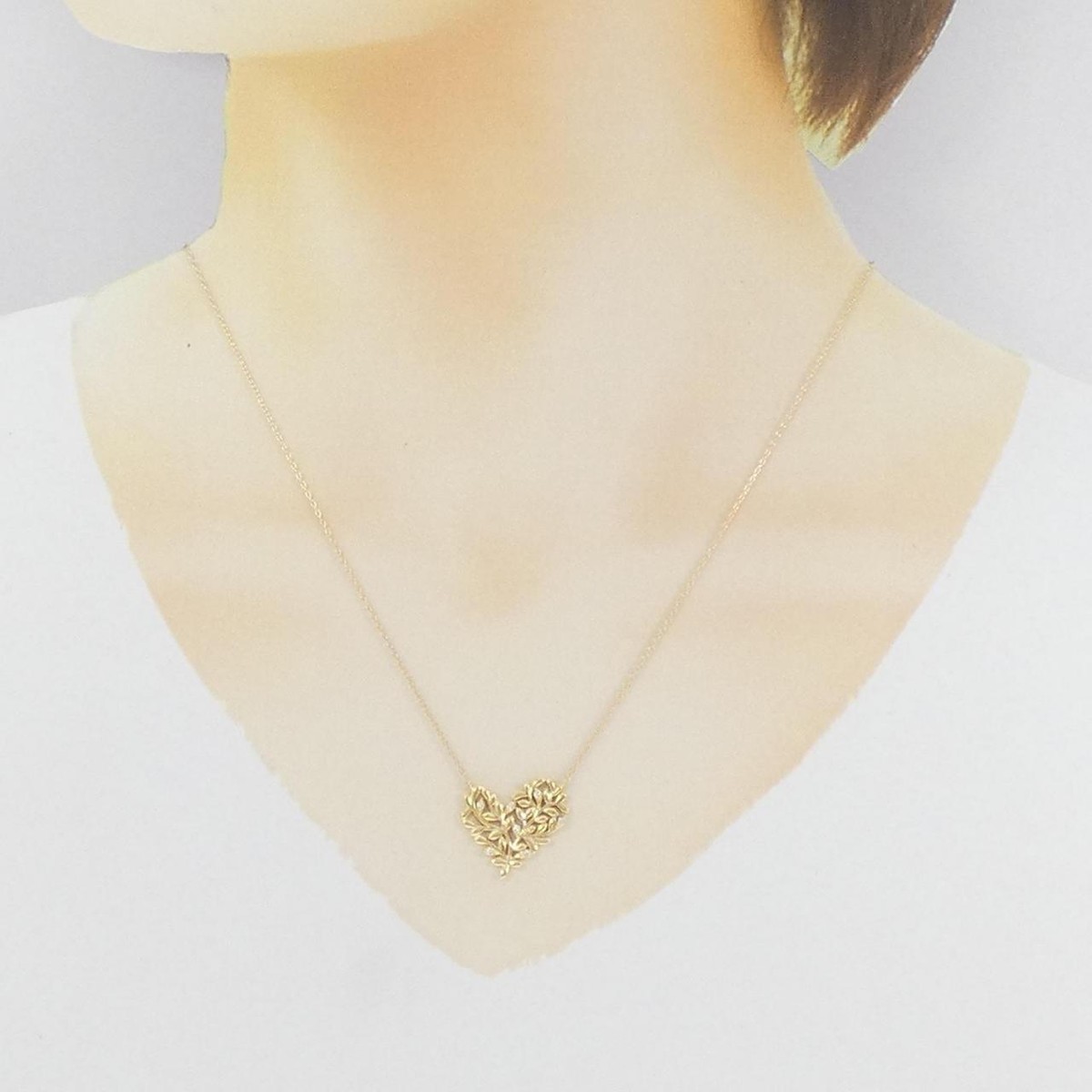 maki❣️訳あり k18 ダイヤ 0.10 ハート ヘッド Authentic K18YG Heart x Leaf Diamond Necklace 0.04CT #260