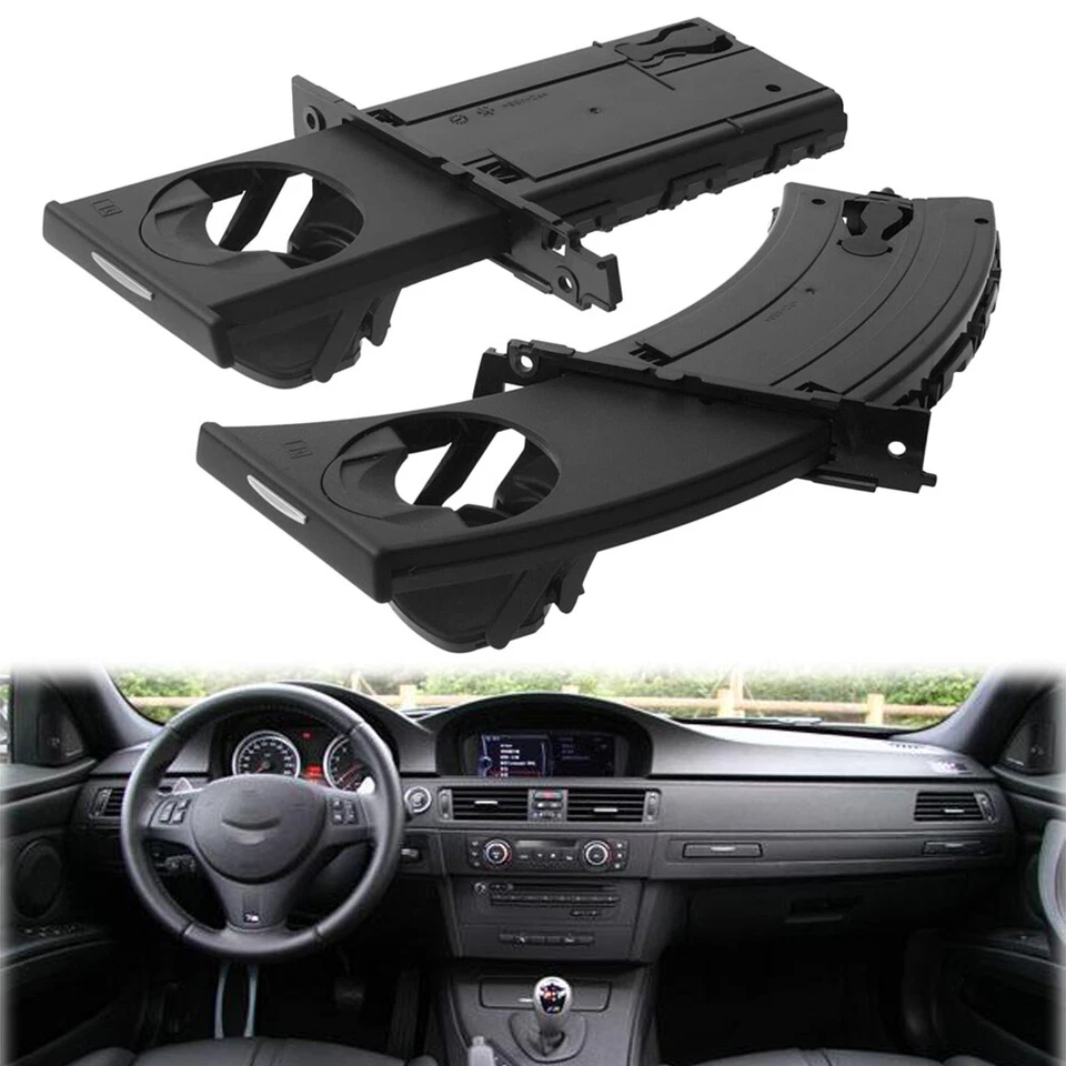 Portavasos retráctil izquierdo y derecho negro para BMW E90 E91 E92 E93 325i 328i 335i Foto 4 de 4