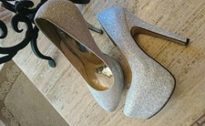 Fashion Womens Sequins High Heel Platform Pull on Party Wedding Shoes Size 5.5