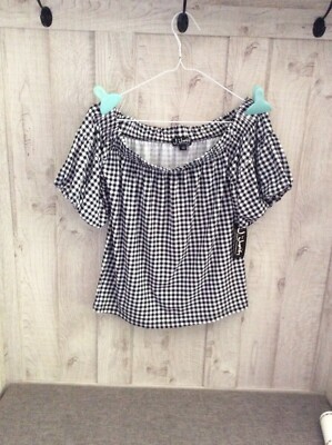 J For Justify Crop Top Shirt Womens Size Large Black White Gingham