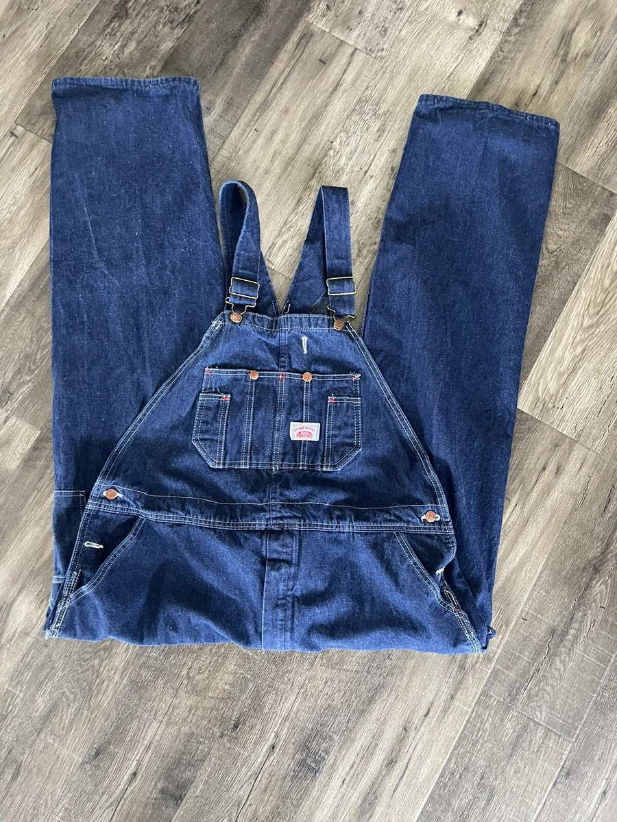 Vintage Round House Denim Bib Overall Dark Wash Men's Made in USA 44x32  NICE