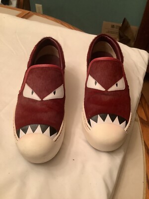 Fendi Monster Motif Ponyhair Sneaker Red 38 US EUC