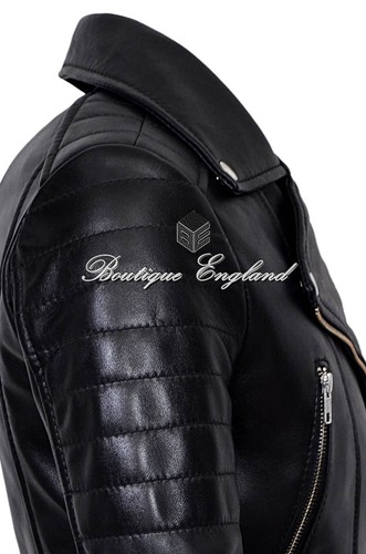 Ladies Cropped Jacket Short Body Gothic Top BLACK Biker REAL LEATHER Jacket 5625 - Picture 7 of 11