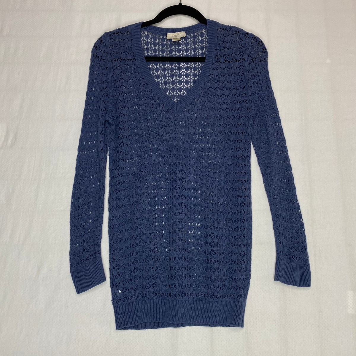 LOFT Womens Sweater sz S Blue V Neck Open Knit Long Sleeve LOFT Womens Sweater sz S Blue V Neck Open Knit Long Sleeve