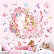 Unicorn Pink Fairy Butterfly Wall Decals Stickers