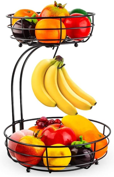 2 StöCkig Obstkorb Mit Bananenhalter, Stehend TäGlicher KüChe Moderne Obstschale-image