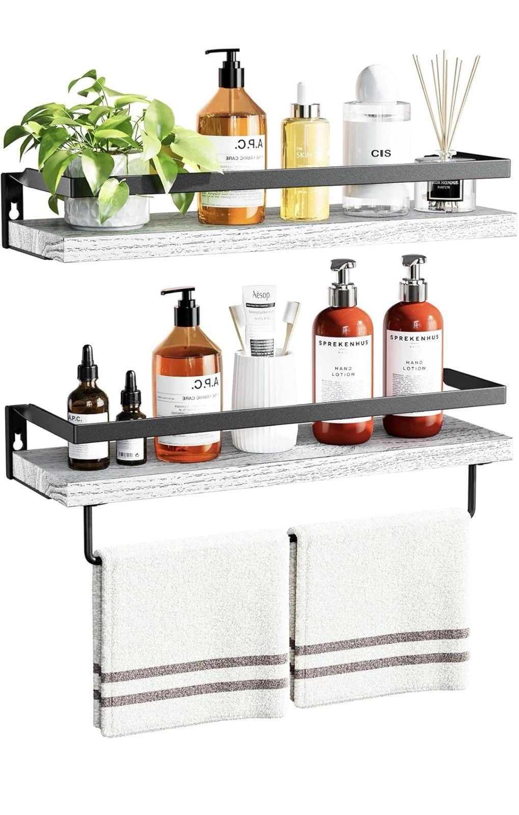 Floating Shelves for Wall, Bathroom Shelves with Towel Bar, Wall Mounted Stor...