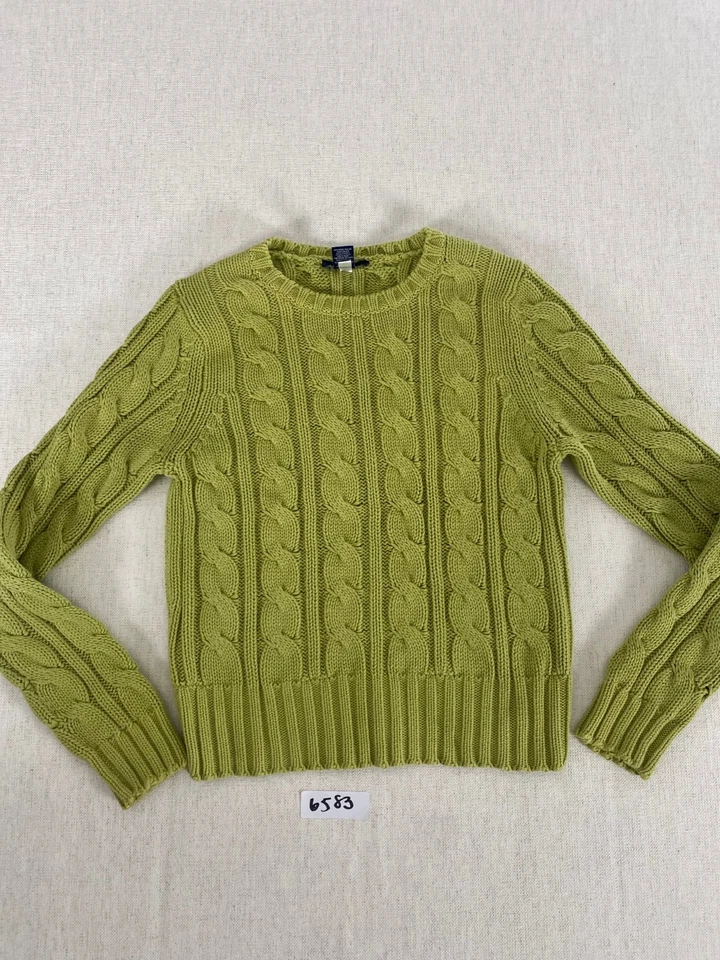 Suéter Ann Taylor Mujer Pequeño Verde Tejido con Cable Cuello Redondo Manga Larga Pullover Foto 3 de 4