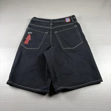 JNCO STYLE Shorts Mens 30 Black EMPYRE Fire Hydrant Embroidered BAGGY WIDE EMO