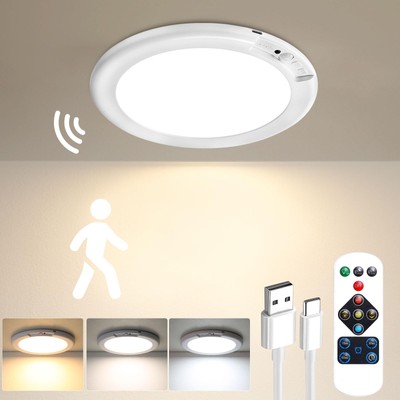 Rechargeable Motion Sensor Ceiling Light with Remote - Magnetic Wireless Ceil...