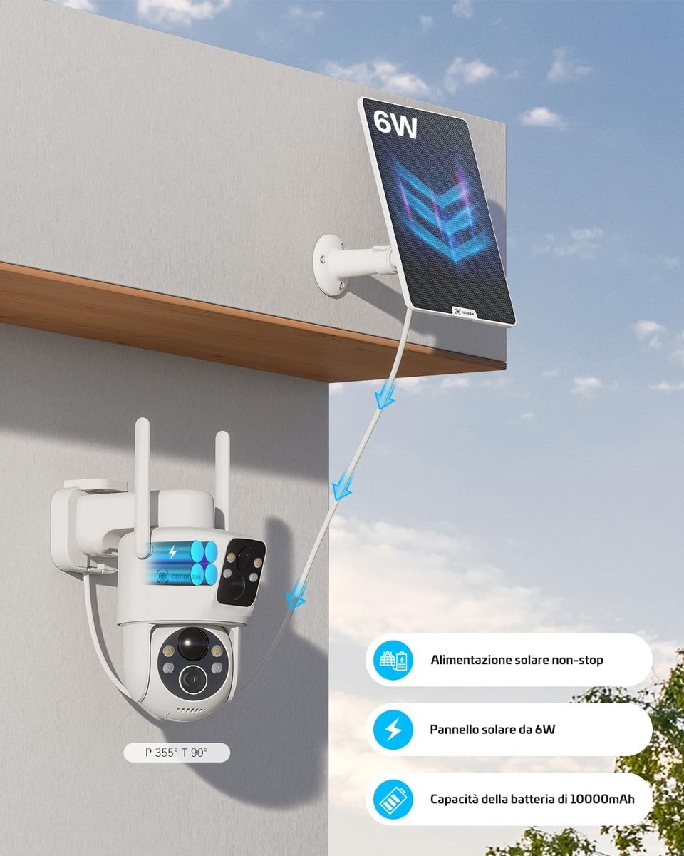 COCOCAM 8W Pannello Solare Per Telecamera Batteria, Compatibile Con Telecamere Batteria DC 5 V Con Interfaccia Di Tipo C, Staffa Di Montaggio Regolabile, Impermeabile IP66