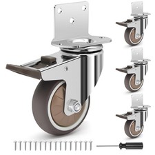 Side Mount Caster Wheels 3 Inch Set of 4 - Silent Rubber L-Shaped Casters wit...