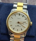 Mens Vintage TIMEX Date President Mechanical Hand Wind-Up Two-Tone Dress Watch