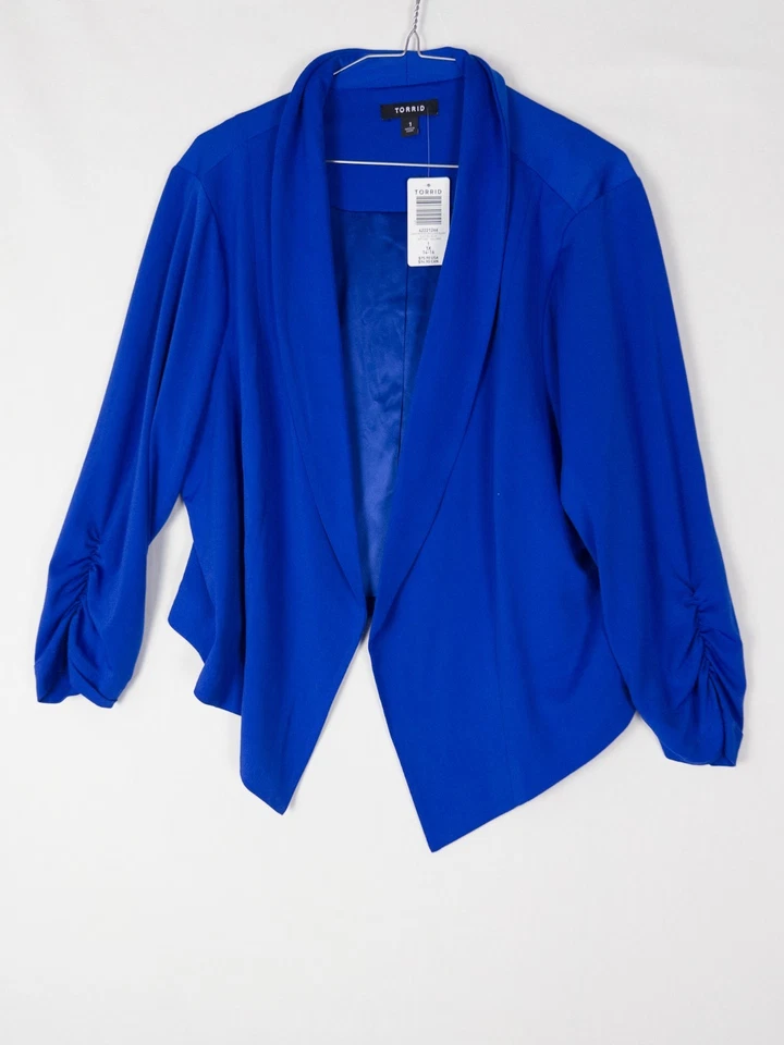 Blazer Azul XL Frente Abierto Manga Larga Nuevo con Etiquetas Torrid Light Creped Manga Larga Foto 3 de 4