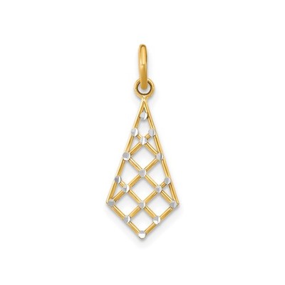 14k Gelbgold Rhodium Diamantförmiger Anhänger offenes Gitter geometrischer Charm