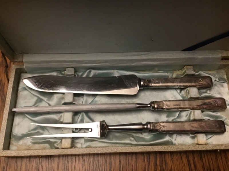 Gorham Sterling Silver 3 Piece Carving Set In Original Box Camellia
