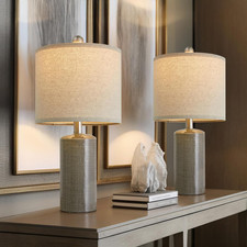 Set of 2 Modern Dark Grey Ceramic Table Lamps for Bedroom  Living Room