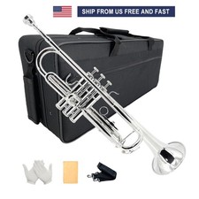 Silver  B Flat Trumpet Bb Standard TrumpetsSuitable for Beginner with Case