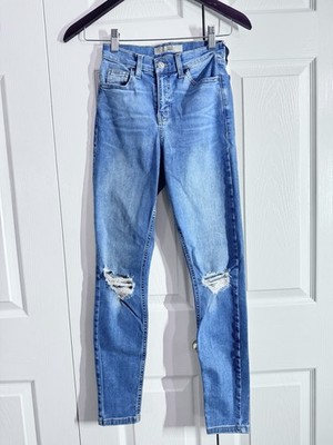 TOPSHOP Jamie Knee Rip Distressed High Waist Mid Wash Skinny Jeans - Size: 25