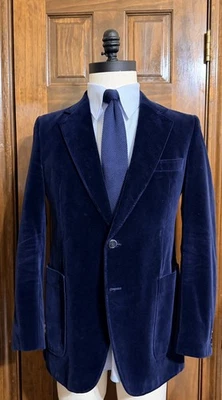 Blue Vintage Bespoke Mens Cotton Velvet Sport Coat 40R Slim - Image 1 of 4