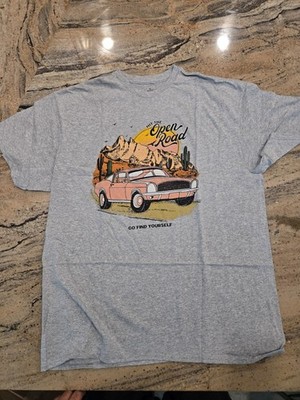 Hit The Open Road Graphic Print Gray Cotton Blend Men's T-Shirt Size XL