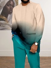 2pcs Men's African-Inspired Ethnic Print Suit Set - XL to 6XL Sizes, Turquoise/B