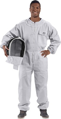 U74 Natural Cotton Beekeeper Suit with Fencing Veil, XXL, White