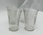 Lot of 4 Etched Grape Grapevine Depression Shot Glass or Small Crystal Glass Cup