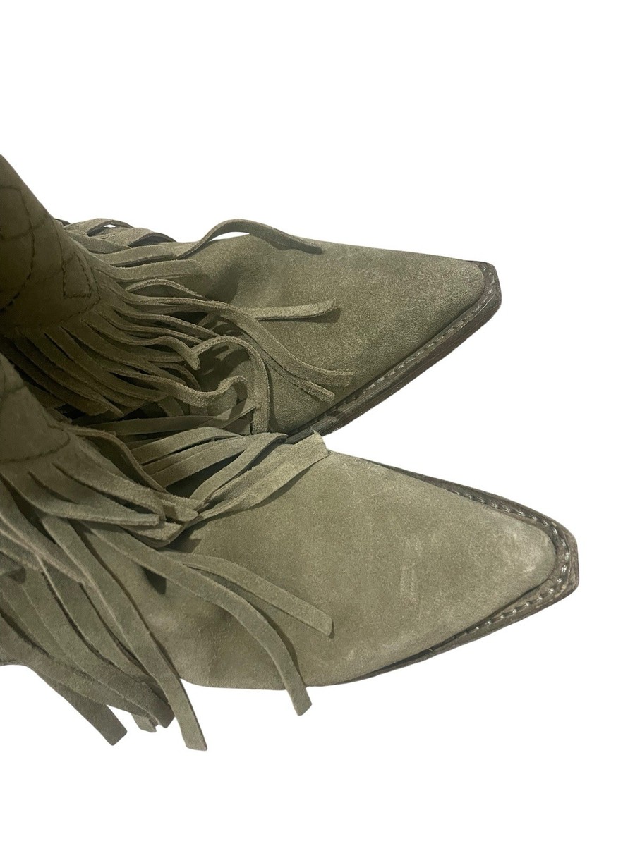 Free People Lawless Fringe Green Suede Boho Side Zip Western Boots 37.5 Festival View 2