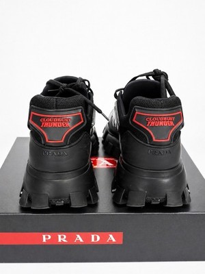  Luxury Pre-loved PRADA Cloudbust Thunder Black Men's Low Top sneakers.