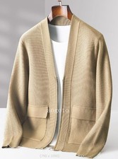 V-neck Knitted Wool Cardigan Men's Youth Zipper Cashmere Coats Loose Fit Jackets
