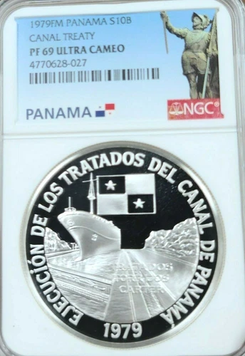 1979 PANAMA SILVER 10 BALBOAS S10B CANAL TREATY NGC PF 69 ULTRA CAMEO BEAUTY
