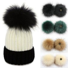 2pcs 12cm Fluffy Faux Fox Fur Pompom Pom Poms Ball with Dark Buckle for Hat Bags