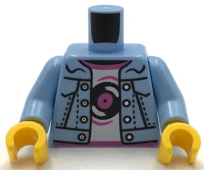 Lego New Minifig Bright Light Blue Torso Denim Jacket Black Record Part 