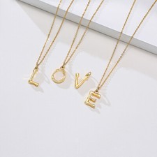18K Gold Plating Letters Pendant Women's Stainless Steel Chain Necklace 40 5cm