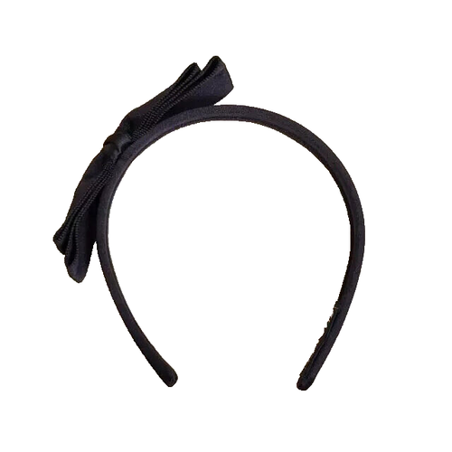 100% Auth. CHANEL Vintage Headband Black Satin Bow France 80s Hair Accessory - Picture 2 of 3