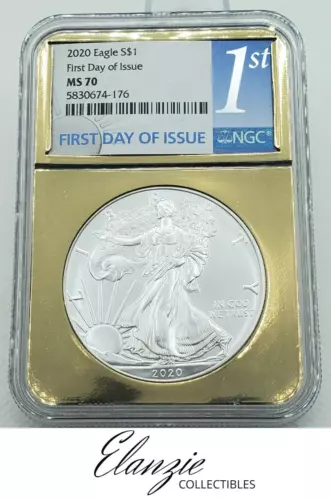 2020 American Silver Eagle First Day of Issue GOLD FOIL SLAB NGC MS70