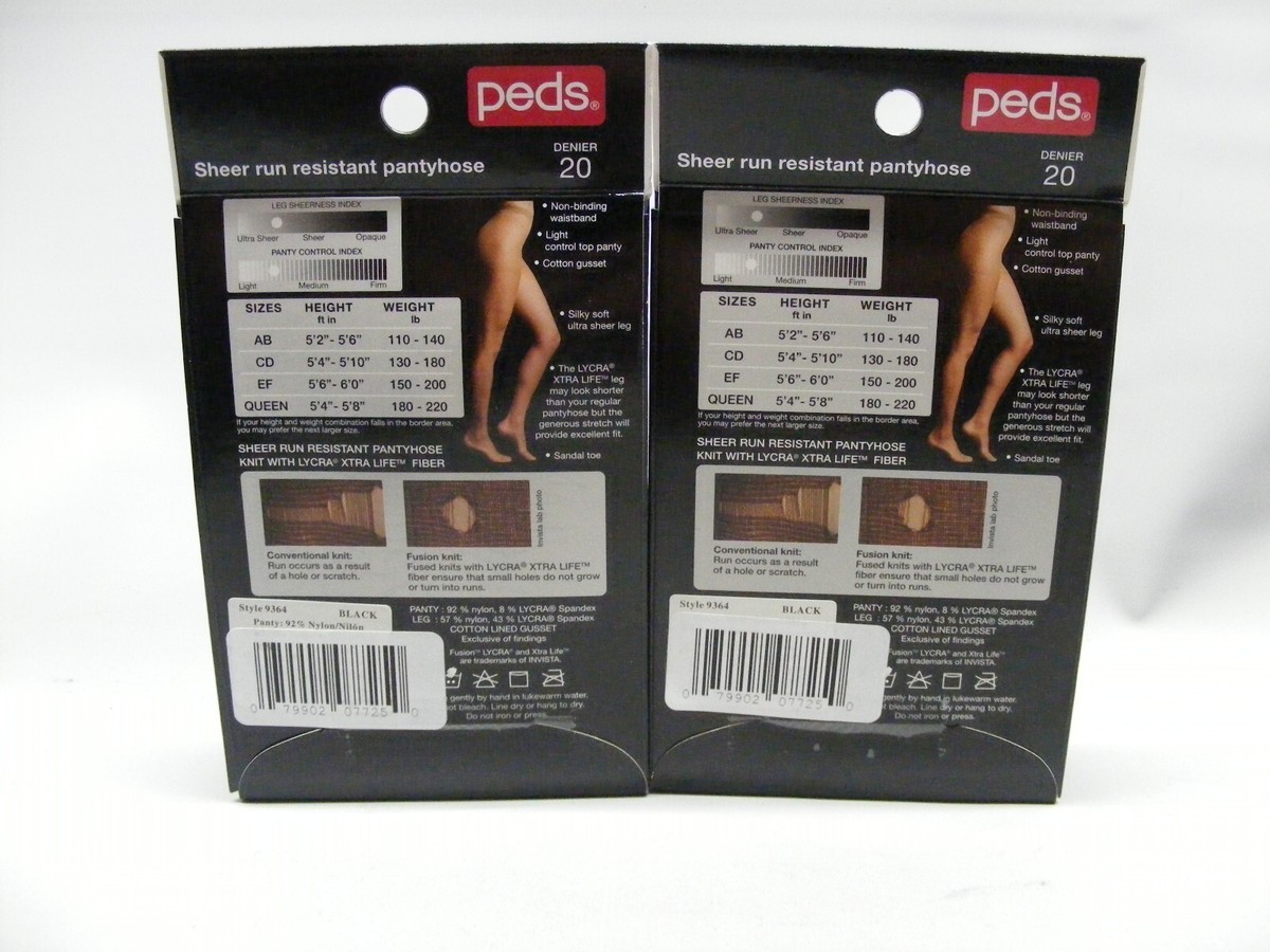 Peds EF Black Run Resistant Pantyhose Regular Control Top Silky