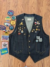 Vintage Denim Biker Vest Cal Tex Motorcycle Riders Club Police Pins Patches Jean