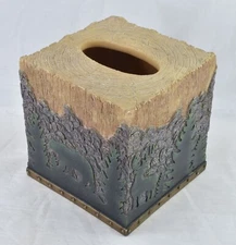 Woodland Silhouettes Tissue Box Cover Rustic Bear Cabin Decor 5 1/2 Inch Cube