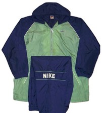 VTG 90's NIKE OG HOODED WINDBREAKER SUIT NAVY/ MINT 3M JACKET W/PANTS 2XL