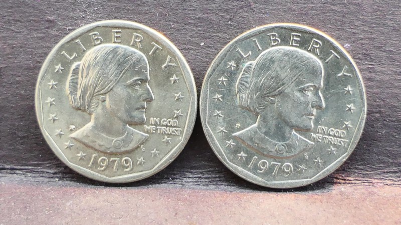 Susan B Anthony Liberty 1979 “P” One Dollar U.S. Coin Wide Rim #190 2 coins