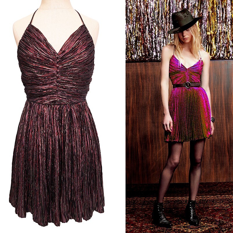 36 NUOVO ABITO A PIEGHE XS 36 SAINT LAURENT Rosso Fiamma LAMA MINI $3590 SAINT LAURENT XS